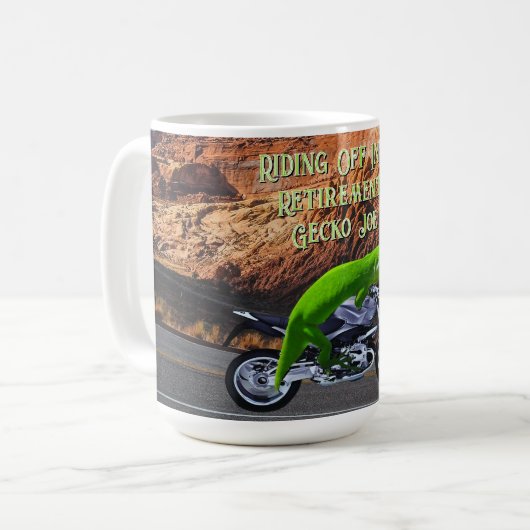 Fahrt in das retirement Custom Gecko Motorrad Kaffeetasse (Vorderseite Links)