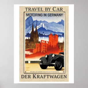 Fahrt mit dem Auto, Motorrad in Deutschland, Retro Poster