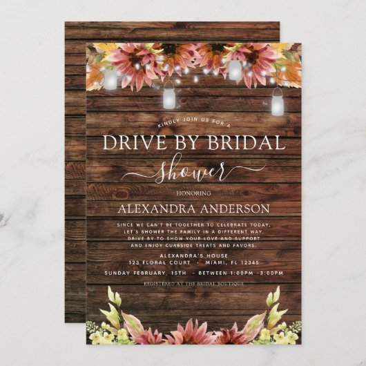 Fahrt mit dem Brautparty Rustikale Herbstsonnenblu Einladung (Vorne/Hinten)