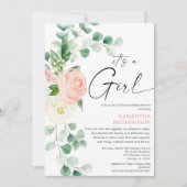 Fahrt mit der Babydusche Feder Blumenrosa Grün Einladung (Vorderseite)