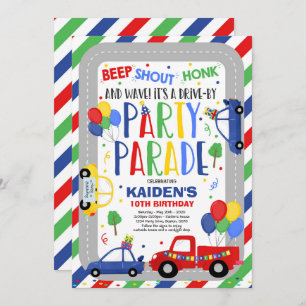 Fahrt mit der Birthday Parade Einladung Blauer Par