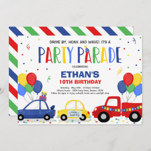 Fahrt mit der Birthday Parade Einladung Blauer Par