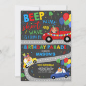 Fahrt mit der Birthday Parade Einladung Blauer Par (Vorderseite)