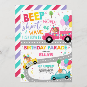 Fahrt mit der Geburtstagsparade Einladung Rosa Par
