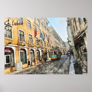 Fahrt mit der Straßenbahn in Lissabon Portugal Pos Poster