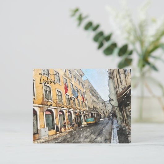 Fahrt mit der Straßenbahn in Lissabon Portugal Pos Postkarte (Stehend Vorderseite)