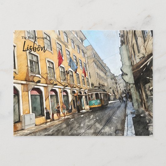 Fahrt mit der Straßenbahn in Lissabon Portugal Pos Postkarte (Vorderseite)