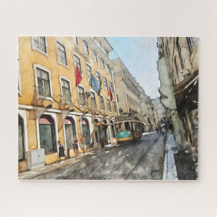 Fahrt mit der Straßenbahn in Lissabon Portugal Pos Puzzle