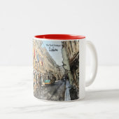 Fahrt mit der Straßenbahn in Lissabon Portugal Pos Zweifarbige Tasse (VorderseiteRechts)