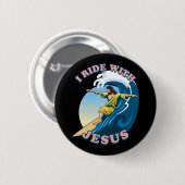 Fahrt mit Jesus | Surfen Jesus Illustration Button (Vorne & Hinten)