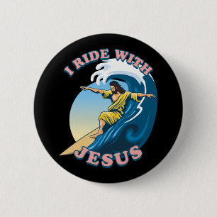 Fahrt mit Jesus Surfen Jesus Illustration Button