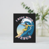 Fahrt mit Jesus | Surfen Jesus Illustration Postkarte (Stehend Vorderseite)