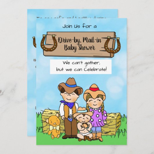 Fahrt mit oder Mal in Cowboy Family Boy's Baby Sho Einladung (Vorne/Hinten)