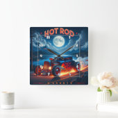 Fahrt unter dem Mondschein in einem klassischen fr Quadratische Wanduhr (Zuhause)