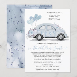 Fahrt von Birthday Watercolor Floral Blue Car Einladung