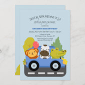 Fahrt von Tieren Geburtstagsparty Parade Einladung (Vorne/Hinten)