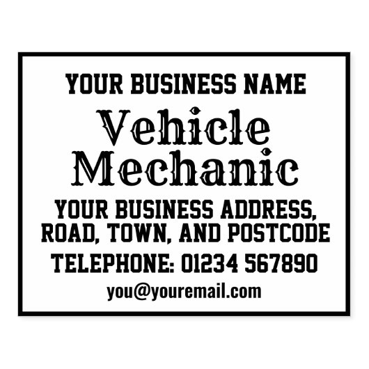 Fahrzeug mit Name, Anschrift usw. Gummistempel (Prägung)