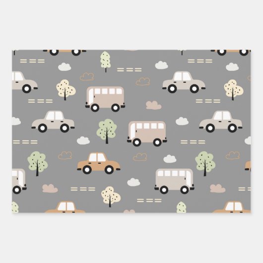 Fahrzeug- und Busmuster Geschenkpapier Set (Vorderseite 2)