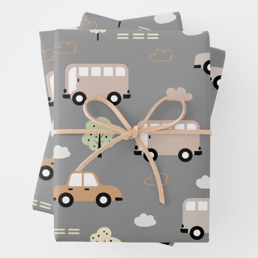 Fahrzeug- und Busmuster Geschenkpapier Set (Beispiel)
