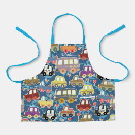 Fahrzeuge Kinder blau. All-Over-Druck Schürze