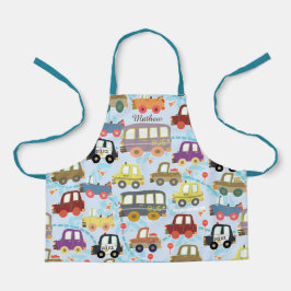 Fahrzeuge Kinder blau. All-Over-Druck Schürze