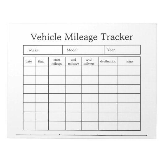 Fahrzeugkilometer-Tracker-Notizblock Notizblock (Vorderseite)