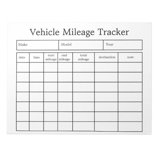 Fahrzeugkilometer-Tracker-Notizblock Notizblock (Vorderseite)