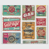 Fahrzeugservice und Tankstelle Vintages Metall  Geschenkpapier (Flach)