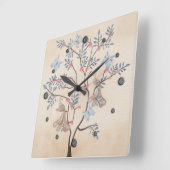 Faible Fantasy Tree Vögel Blume Beige Grunge Rette Quadratische Wanduhr (Winkel)