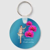 Faible und rosa Zinnia Blume Inspiration Schlüsselanhänger (Rückseite)
