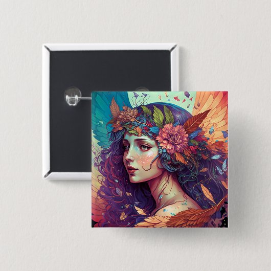 Faiful Fairy Angel Wings Fantasy Art Button (Vorne & Hinten)