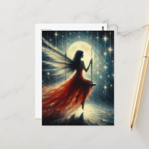 Faion on a Swing in einem roten Kleid Postkarte