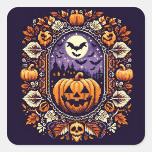 Fair Isle/Colorwork Vintage Halloween/Herbst Quadratischer Aufkleber