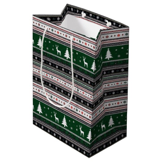 Fair Isle Holiday Knit Mittlere Geschenktüte (Rückseite Schrägansicht)