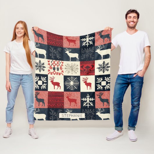 Fair Isle Knitted Patchwork | Holiday Reindeer Fleecedecke (Beispiel)