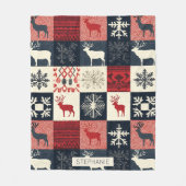 Fair Isle Knitted Patchwork | Holiday Reindeer Fleecedecke (Vorderseite)