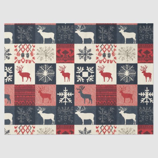 Fair Isle Knitted Patchwork | Holiday Reindeer Seidenpapier (Vorderseite)
