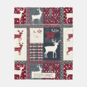 Fair Isle Knitted Patchwork | Rustikaler Rentier ( Fleecedecke (Vorderseite)