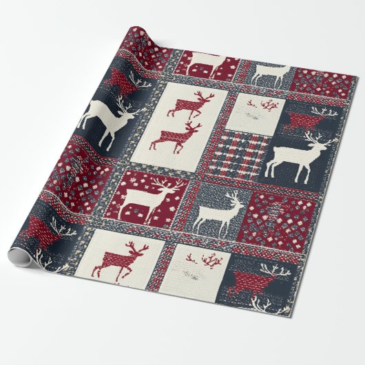 Fair Isle Knitted Patchwork | Rustikaler Rentier ( Geschenkpapier (Ungerollt)