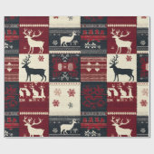 Fair Isle Knitted Patchwork | Rustikaler Rentier Geschenkpapier (Flach)