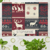 Fair Isle Knitted Patchwork | Rustikaler Rentier Geschirrtuch (Gefaltet)
