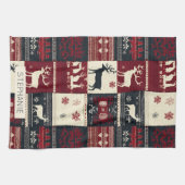 Fair Isle Knitted Patchwork | Rustikaler Rentier Geschirrtuch (Horizontal)