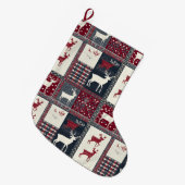 Fair Isle Knitted Patchwork | Rustikaler Rentier ( Großer Weihnachtsstrumpf (Vorderansicht (hängend))