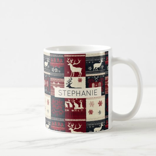 Fair Isle Knitted Patchwork | Rustikaler Rentier Kaffeetasse (Rechts)