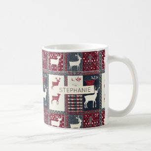 Fair Isle Knitted Patchwork   Rustikaler Rentier ( Kaffeetasse