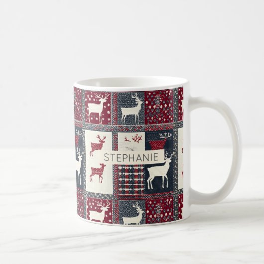 Fair Isle Knitted Patchwork | Rustikaler Rentier ( Kaffeetasse (Rechts)