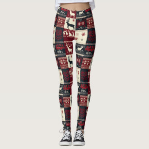 Fair Isle Knitted Patchwork Rustikaler Rentier Leggings