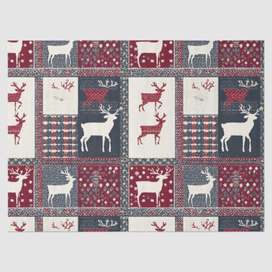 Fair Isle Knitted Patchwork | Rustikaler Rentier ( Seidenpapier (Vorderseite)