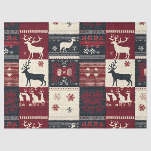 Fair Isle Knitted Patchwork | Rustikaler Rentier Seidenpapier (Vorderseite)