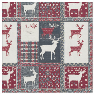 Fair Isle Knitted Patchwork Rustikaler Rentier ( Stoff